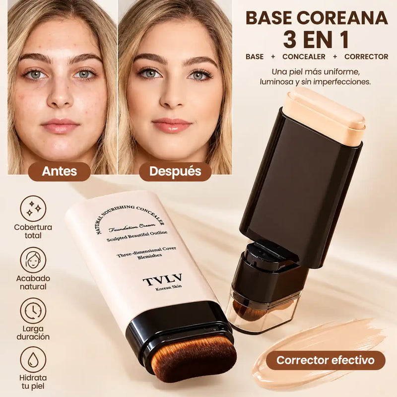 TVLV Base Y Corrector con brocha - Excelente cobertura en segundos