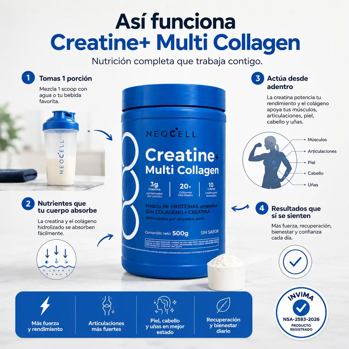 NeoCell™️Creatina 500g — Colágeno y Fuerza en Cada Porción