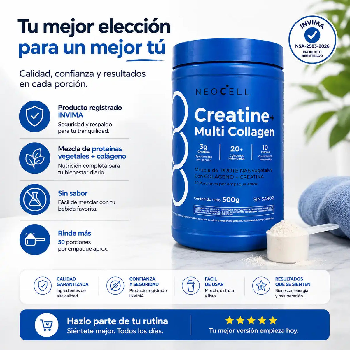 NeoCell™️Creatina 500g — Colágeno y Fuerza en Cada Porción