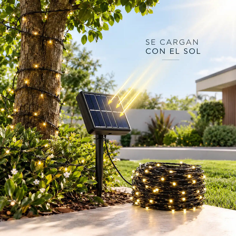 Luces navidad panel solar 600 led 27 metros